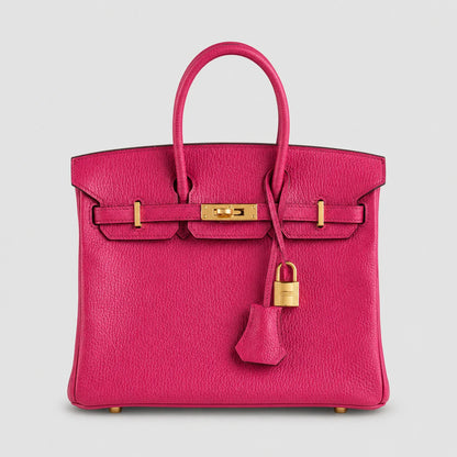 Hermès Birkin 25 Chèvre Rose Pourpre Gold — Hauptansicht Vorderseite | Luren Authentisch