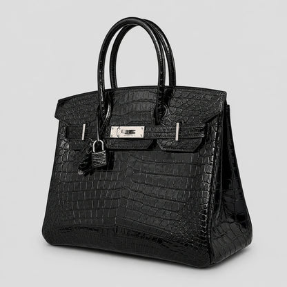 Hermès Birkin 30 Croco Porosus Noir Palladium — Seitenansicht | Luren Authentisch