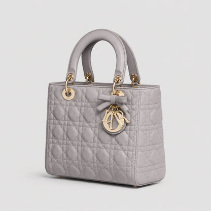 Lady Dior Cannage Lammleder Trianon Grau — Seitenansicht | Luren Authentisch